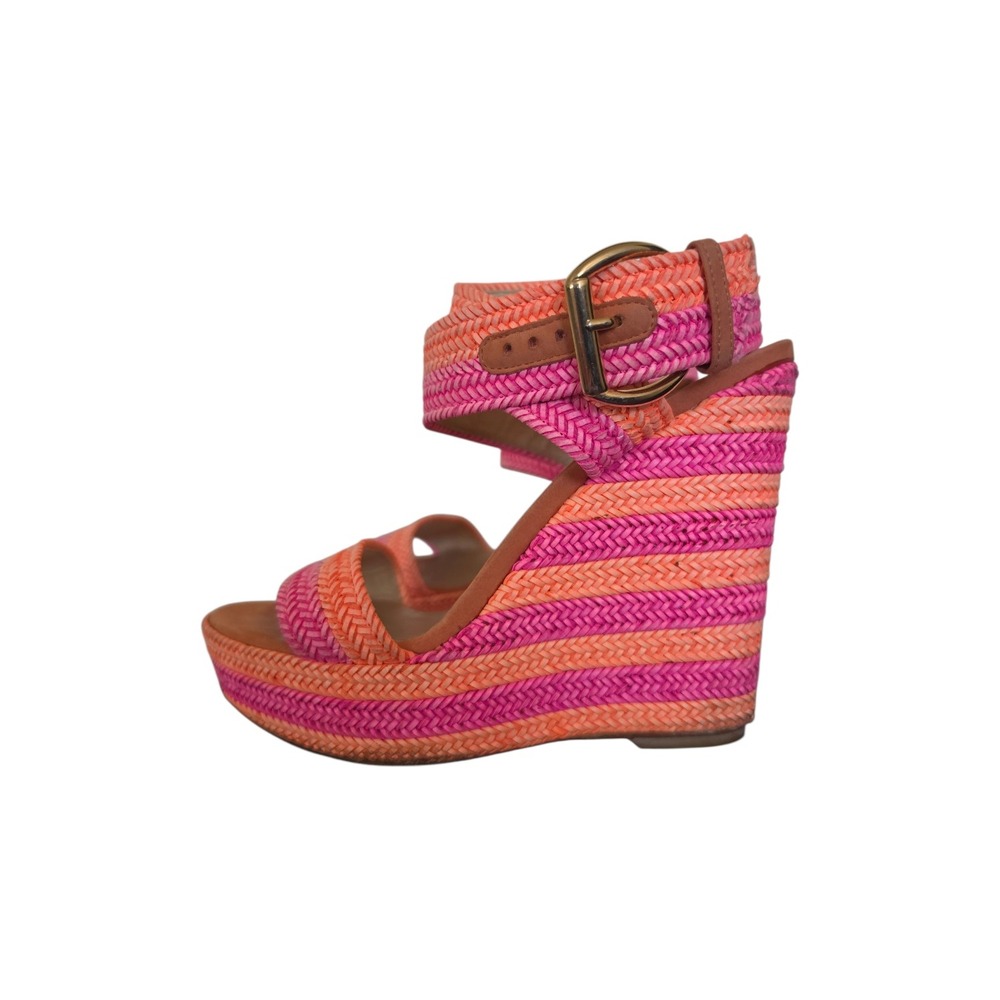 Stuart‎ Weitzman Bright Neon Colors Canvas and Leather Maximalist Wedges sz 7 - Picture 1 of 11